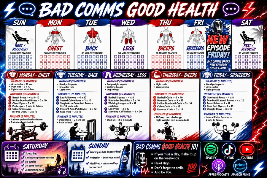 Preview of the printable Bad Comms Good Health physical tracker.